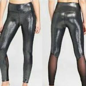 JoyLab High Rise Shiny Metallic Gunmetal Mesh Leggings